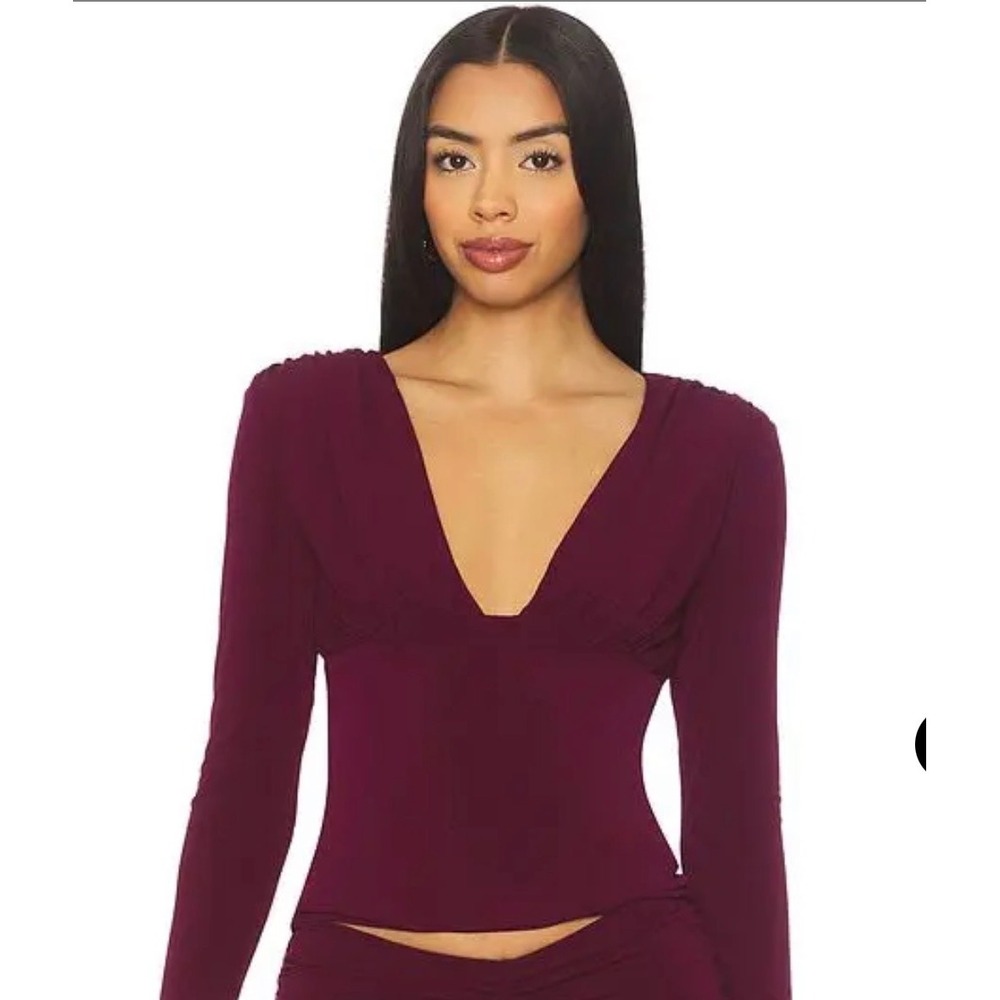 Lovers & Friends NWT Leighton Plunge Deep Vee Top Burgundy Ruched XS *READ*